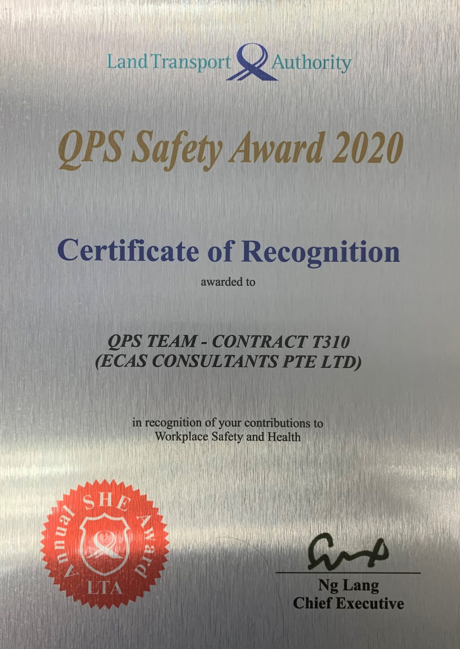 QPS Safety Award - ECAS Consultant Pte Ltd